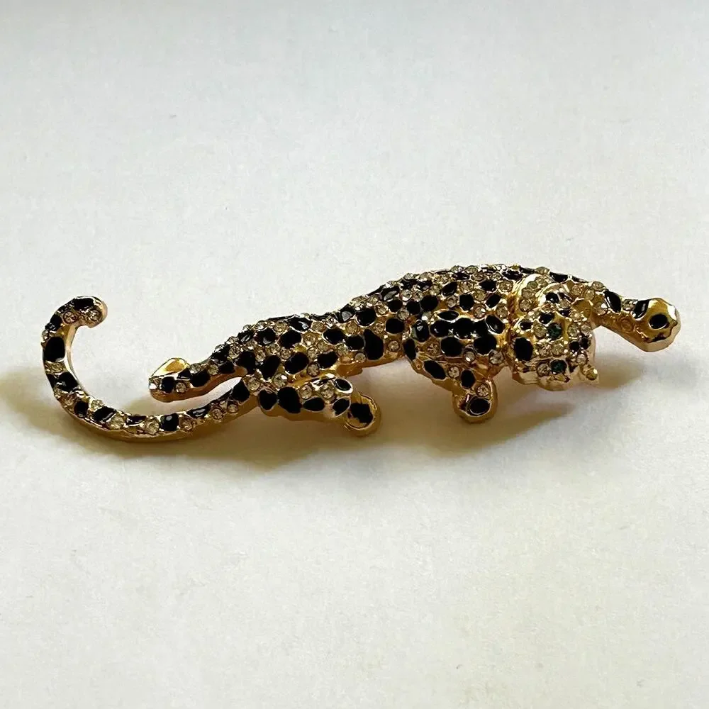 Panther and Spider Brooches, Crystals on Goldtone. NWOT